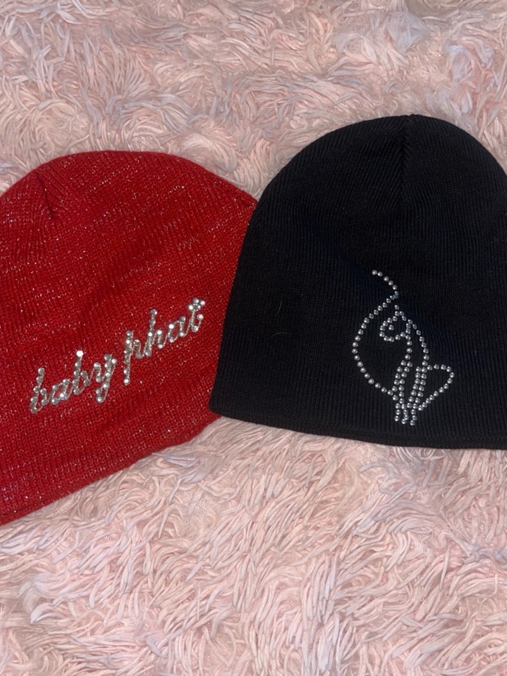 Baby Phat Red and Black Rhinestone Logo Beanie Set